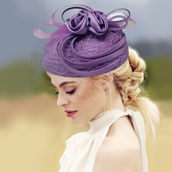 Lilac Flower Accented Dressy Hat Church Hat Kentucky Derby Hat Tea Party Hat